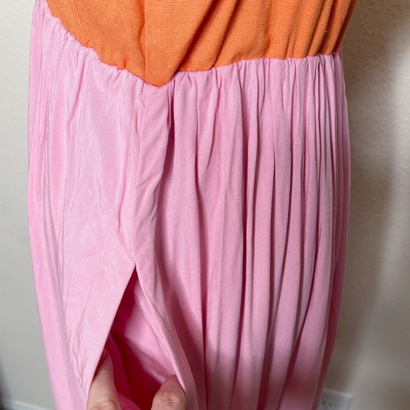 NWT Kiki + Mason Colorblock Ruffle Top Linen Blend Maxi Dress Large - Picture 7 of 10